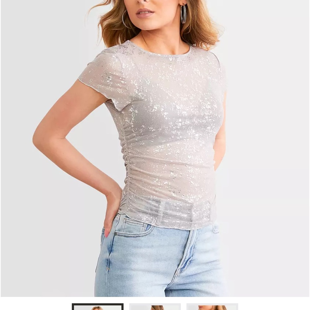 Silver Glitter Women's Mesh Top